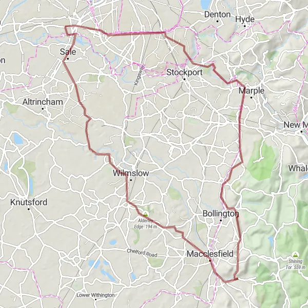 Map miniature of "Cheshire Countryside Adventure" cycling inspiration in Greater Manchester, United Kingdom. Generated by Tarmacs.app cycling route planner
