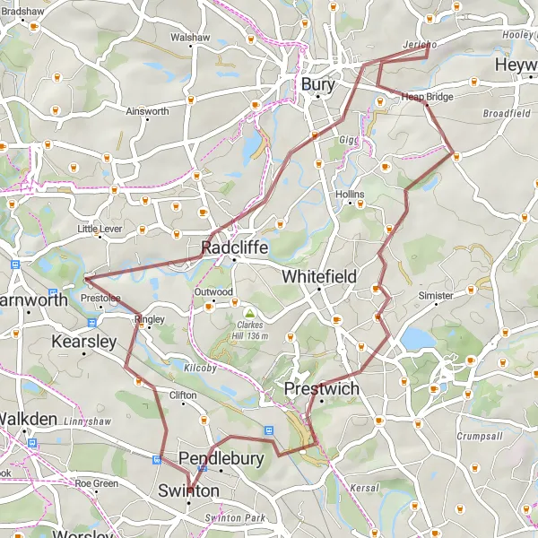 Map miniature of "Swinton Gravel Loop" cycling inspiration in Greater Manchester, United Kingdom. Generated by Tarmacs.app cycling route planner
