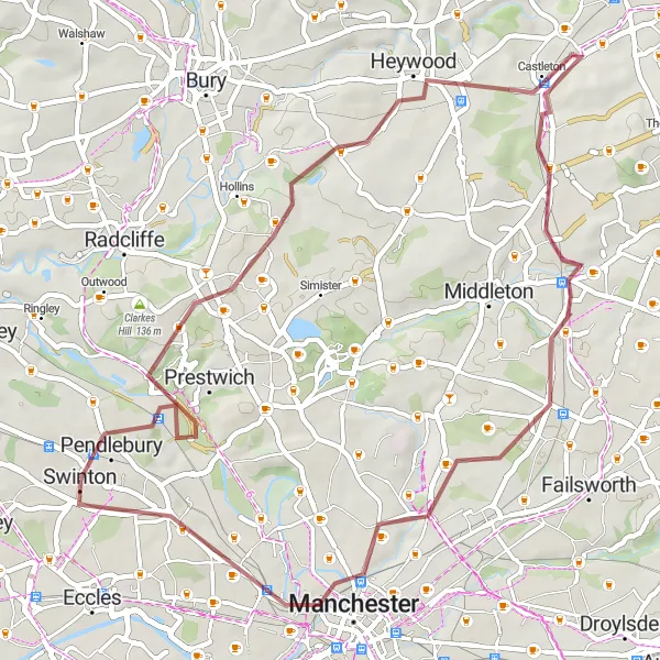 Map miniature of "Gravel Adventure" cycling inspiration in Greater Manchester, United Kingdom. Generated by Tarmacs.app cycling route planner