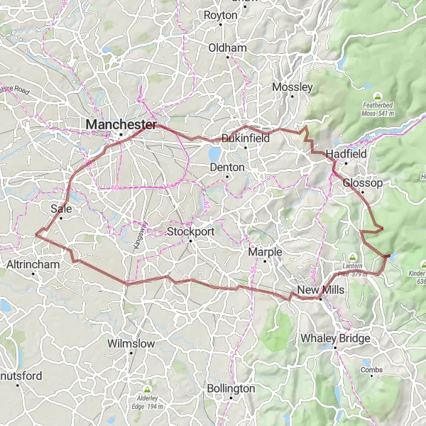 Map miniature of "Manchester Hills and Valleys" cycling inspiration in Greater Manchester, United Kingdom. Generated by Tarmacs.app cycling route planner