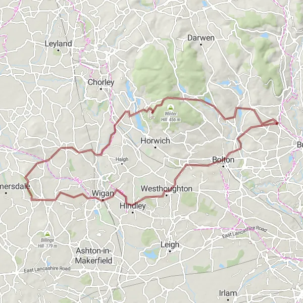 Map miniature of "Hidden Trails and Majestic Peaks" cycling inspiration in Greater Manchester, United Kingdom. Generated by Tarmacs.app cycling route planner