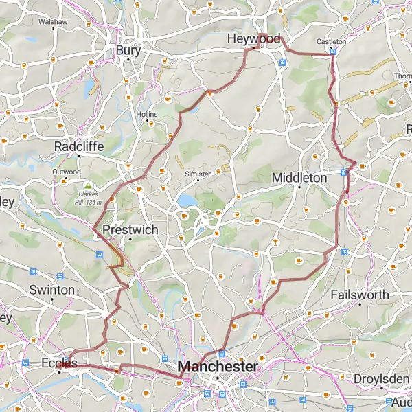 Map miniature of "Unsworth & Heywood Gravel Ride" cycling inspiration in Greater Manchester, United Kingdom. Generated by Tarmacs.app cycling route planner