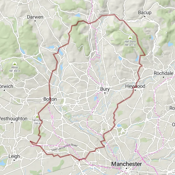 Map miniature of "Thrilling Gravel Journey around Prestwich" cycling inspiration in Greater Manchester, United Kingdom. Generated by Tarmacs.app cycling route planner