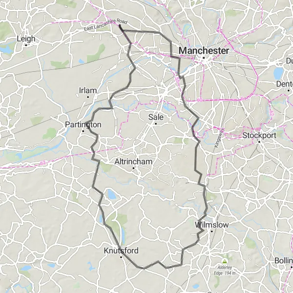 Map miniature of "The Salford Escape" cycling inspiration in Greater Manchester, United Kingdom. Generated by Tarmacs.app cycling route planner