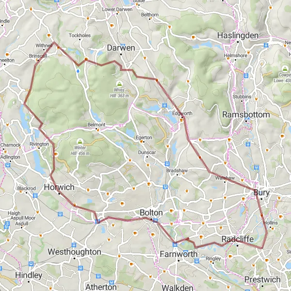 Map miniature of "Bolton Hills Challenge" cycling inspiration in Greater Manchester, United Kingdom. Generated by Tarmacs.app cycling route planner