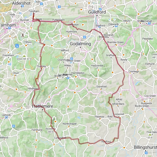 Map miniature of "Compton and Loxwood" cycling inspiration in Hampshire and Isle of Wight, United Kingdom. Generated by Tarmacs.app cycling route planner