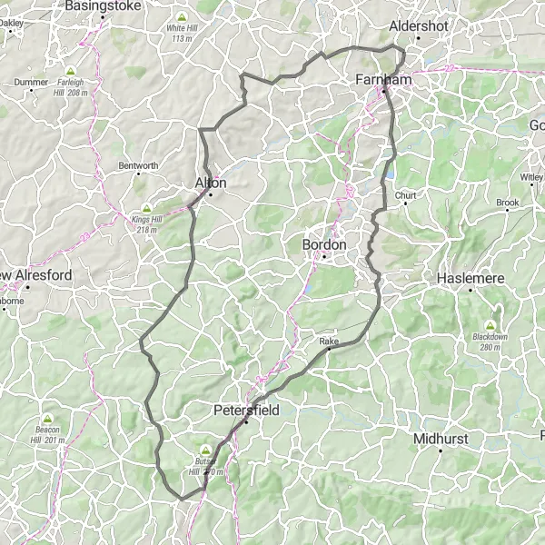 Map miniature of "Weybourne and Lower Farringdon Road Cycling Route" cycling inspiration in Hampshire and Isle of Wight, United Kingdom. Generated by Tarmacs.app cycling route planner