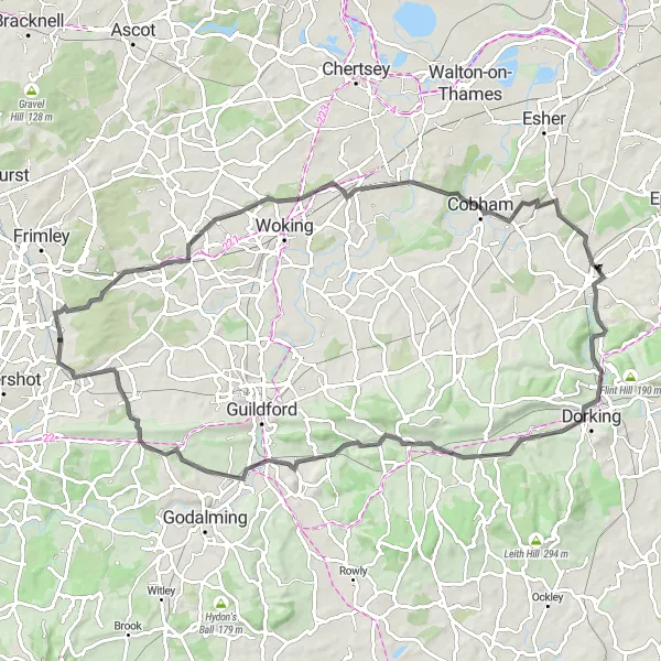 Map miniature of "Ash Vale and St George's Hill" cycling inspiration in Hampshire and Isle of Wight, United Kingdom. Generated by Tarmacs.app cycling route planner