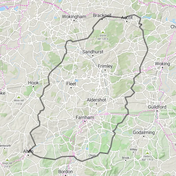 Map miniature of "Hampshire Hill Challenge" cycling inspiration in Hampshire and Isle of Wight, United Kingdom. Generated by Tarmacs.app cycling route planner