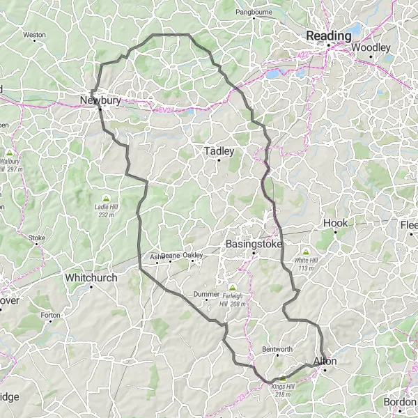 Map miniature of "Breathtaking Berkshire and Hampshire Circuit" cycling inspiration in Hampshire and Isle of Wight, United Kingdom. Generated by Tarmacs.app cycling route planner