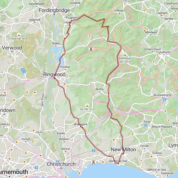 Map miniature of "Castle To Coast" cycling inspiration in Hampshire and Isle of Wight, United Kingdom. Generated by Tarmacs.app cycling route planner