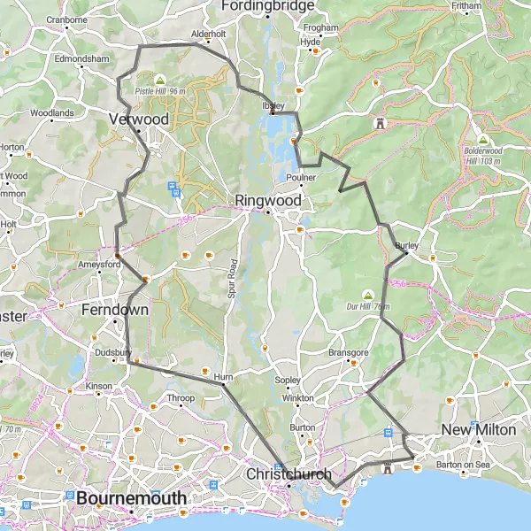 Map miniature of "Charming Villages" cycling inspiration in Hampshire and Isle of Wight, United Kingdom. Generated by Tarmacs.app cycling route planner