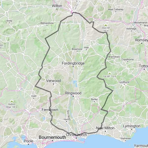 Map miniature of "Salisbury Explorations" cycling inspiration in Hampshire and Isle of Wight, United Kingdom. Generated by Tarmacs.app cycling route planner