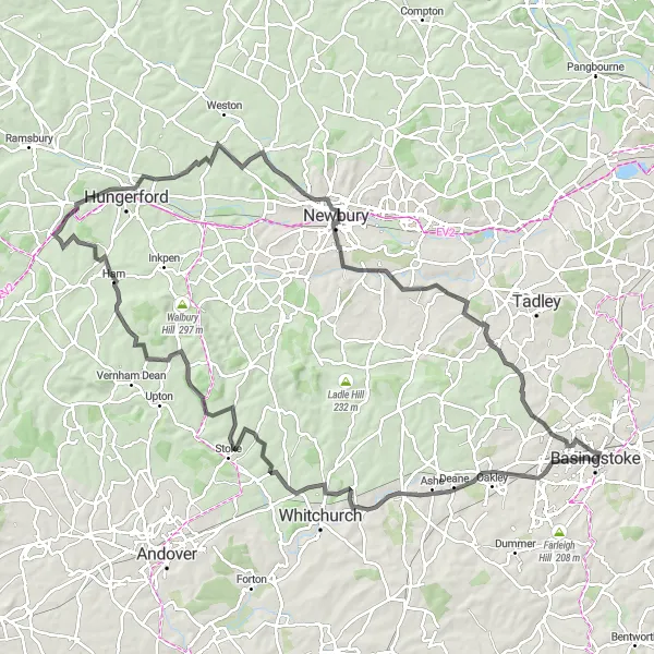 Map miniature of "Hampshire Countryside Challenge" cycling inspiration in Hampshire and Isle of Wight, United Kingdom. Generated by Tarmacs.app cycling route planner