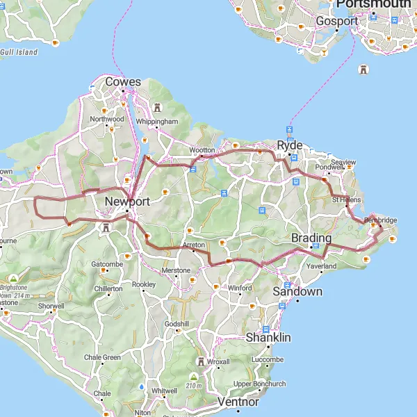 Map miniature of "Gravel Ride: Bembridge to St Helens Loop" cycling inspiration in Hampshire and Isle of Wight, United Kingdom. Generated by Tarmacs.app cycling route planner