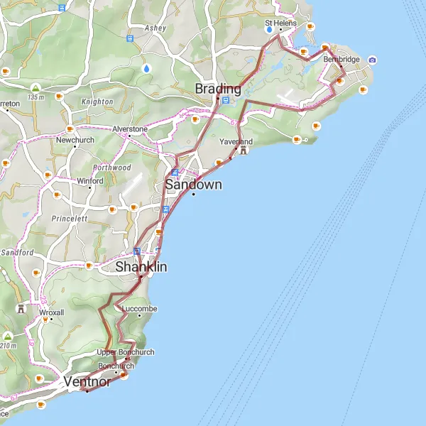 Map miniature of "Bembridge to Ventnor Gravel Ride" cycling inspiration in Hampshire and Isle of Wight, United Kingdom. Generated by Tarmacs.app cycling route planner