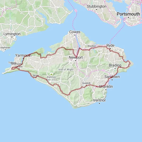 Map miniature of "Island Adventure: Bembridge to Staff Helens Loop" cycling inspiration in Hampshire and Isle of Wight, United Kingdom. Generated by Tarmacs.app cycling route planner