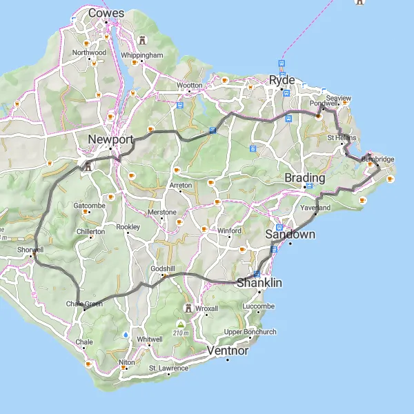 Map miniature of "Bembridge to Sandford Road Adventure" cycling inspiration in Hampshire and Isle of Wight, United Kingdom. Generated by Tarmacs.app cycling route planner