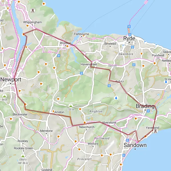 Map miniature of "The Gravel Loop" cycling inspiration in Hampshire and Isle of Wight, United Kingdom. Generated by Tarmacs.app cycling route planner