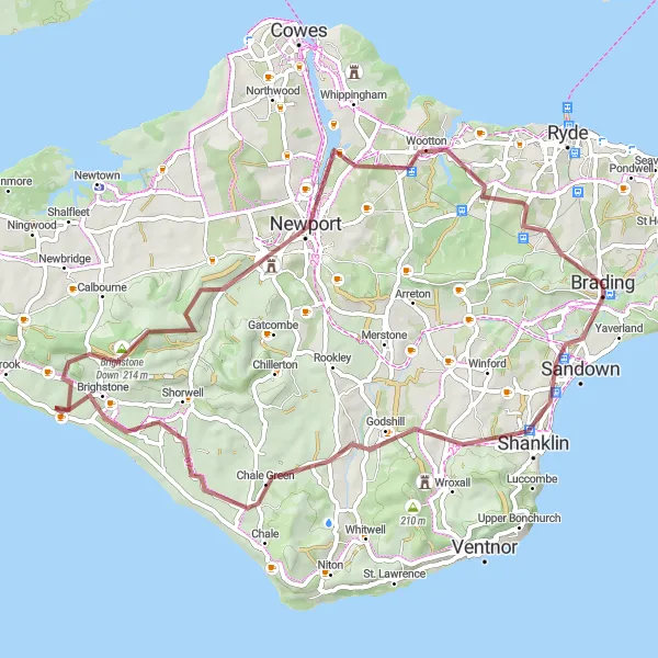 Map miniature of "Gravel Coastal Loop" cycling inspiration in Hampshire and Isle of Wight, United Kingdom. Generated by Tarmacs.app cycling route planner