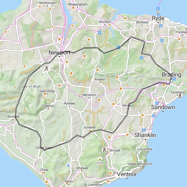 Map miniature of "Historic Landmarks Ride" cycling inspiration in Hampshire and Isle of Wight, United Kingdom. Generated by Tarmacs.app cycling route planner