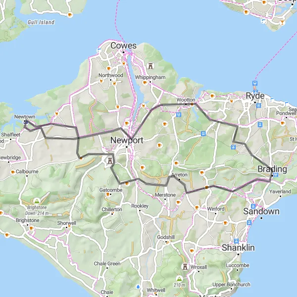 Map miniature of "Island Discovery Road Trip" cycling inspiration in Hampshire and Isle of Wight, United Kingdom. Generated by Tarmacs.app cycling route planner