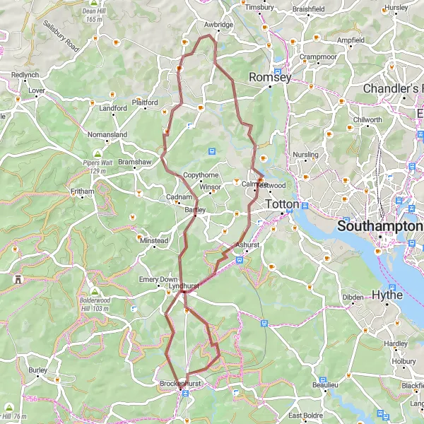 Map miniature of "Scenic Gravel Loop" cycling inspiration in Hampshire and Isle of Wight, United Kingdom. Generated by Tarmacs.app cycling route planner