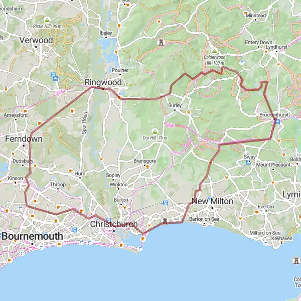 Map miniature of "New Forest Adventure" cycling inspiration in Hampshire and Isle of Wight, United Kingdom. Generated by Tarmacs.app cycling route planner