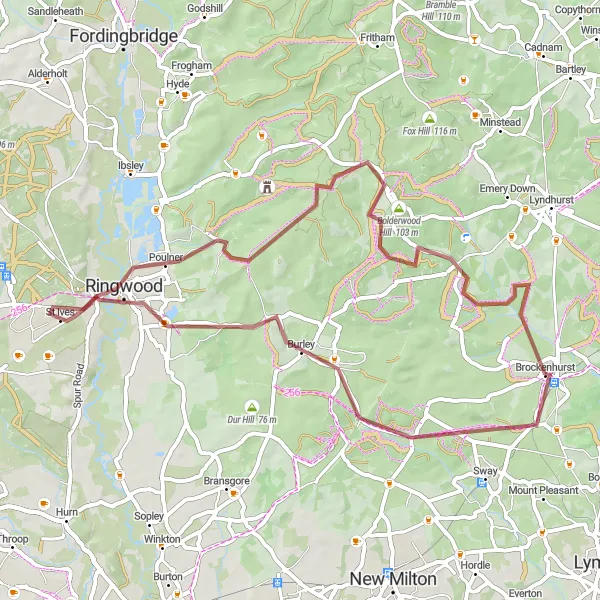 Map miniature of "New Forest Gravel Adventure" cycling inspiration in Hampshire and Isle of Wight, United Kingdom. Generated by Tarmacs.app cycling route planner