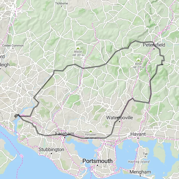 Map miniature of "Bursledon to Lower Swanwick" cycling inspiration in Hampshire and Isle of Wight, United Kingdom. Generated by Tarmacs.app cycling route planner