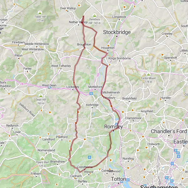 Map miniature of "The Hills of Cadnam" cycling inspiration in Hampshire and Isle of Wight, United Kingdom. Generated by Tarmacs.app cycling route planner