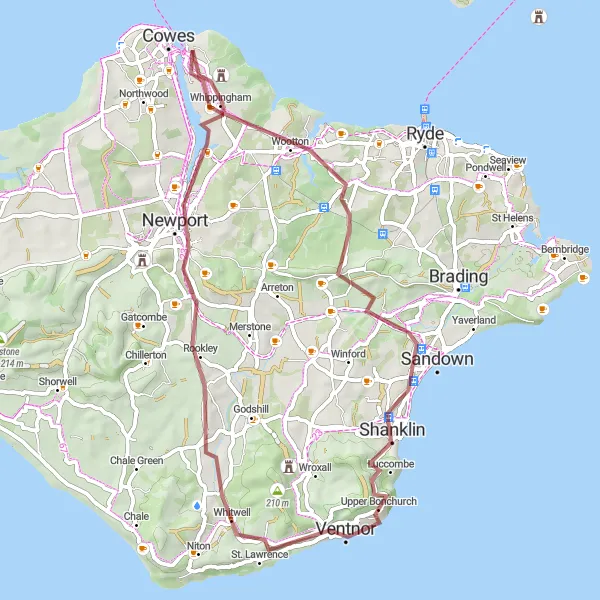 Map miniature of "The Coastal Adventure" cycling inspiration in Hampshire and Isle of Wight, United Kingdom. Generated by Tarmacs.app cycling route planner