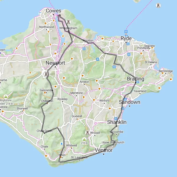 Map miniature of "Discovering the Isle's East Coast" cycling inspiration in Hampshire and Isle of Wight, United Kingdom. Generated by Tarmacs.app cycling route planner