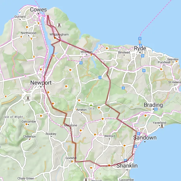 Map miniature of "The Osborne Gravel Loop" cycling inspiration in Hampshire and Isle of Wight, United Kingdom. Generated by Tarmacs.app cycling route planner