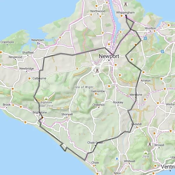 Map miniature of "Godshill Loop" cycling inspiration in Hampshire and Isle of Wight, United Kingdom. Generated by Tarmacs.app cycling route planner