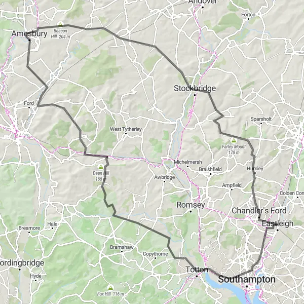 Map miniature of "North Stoneham to Eastleigh Epic Ride" cycling inspiration in Hampshire and Isle of Wight, United Kingdom. Generated by Tarmacs.app cycling route planner