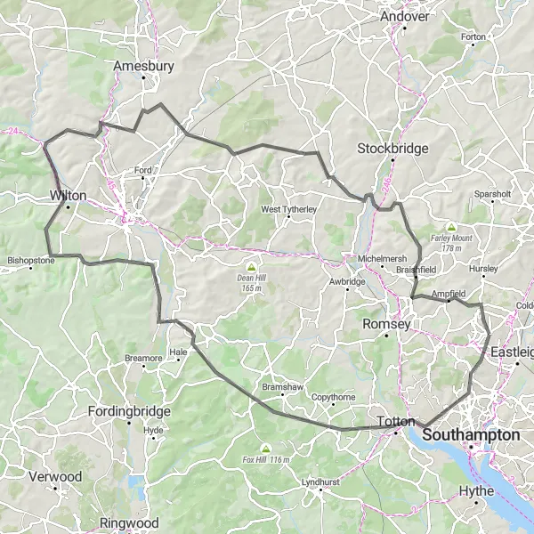 Map miniature of "Eastleigh Countryside Challenge" cycling inspiration in Hampshire and Isle of Wight, United Kingdom. Generated by Tarmacs.app cycling route planner