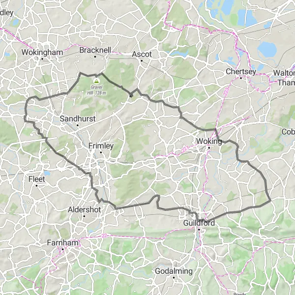 Map miniature of "The Penny Hill Adventure" cycling inspiration in Hampshire and Isle of Wight, United Kingdom. Generated by Tarmacs.app cycling route planner