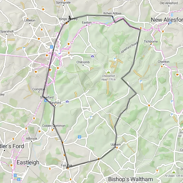 Map miniature of "Crowdhill to Green Hill" cycling inspiration in Hampshire and Isle of Wight, United Kingdom. Generated by Tarmacs.app cycling route planner