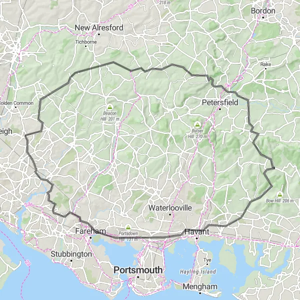 Map miniature of "Park Hills to Botley" cycling inspiration in Hampshire and Isle of Wight, United Kingdom. Generated by Tarmacs.app cycling route planner