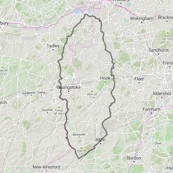 Map miniature of "Four Marks and Surroundings" cycling inspiration in Hampshire and Isle of Wight, United Kingdom. Generated by Tarmacs.app cycling route planner