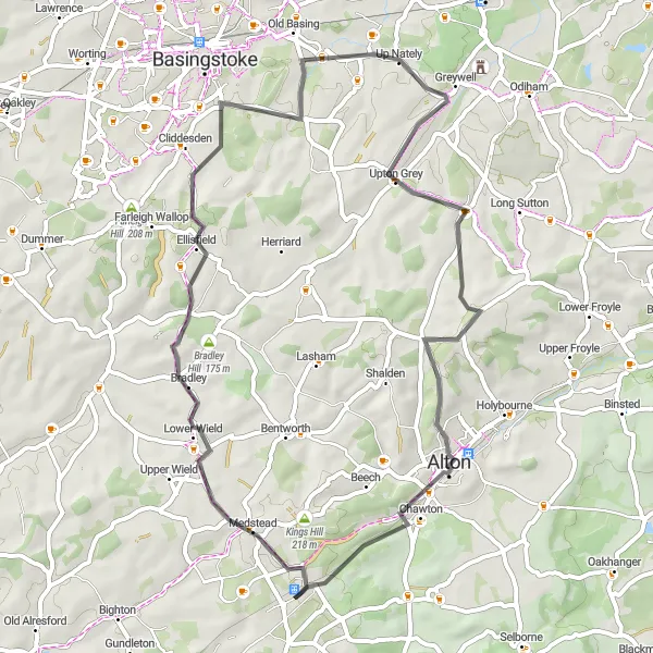 Map miniature of "Short Road Route through Hampshire Countryside" cycling inspiration in Hampshire and Isle of Wight, United Kingdom. Generated by Tarmacs.app cycling route planner