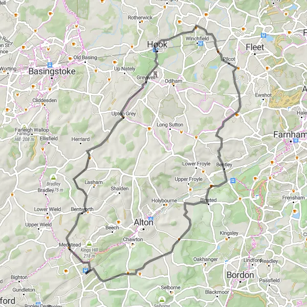 Map miniature of "Hampshire Market Towns" cycling inspiration in Hampshire and Isle of Wight, United Kingdom. Generated by Tarmacs.app cycling route planner