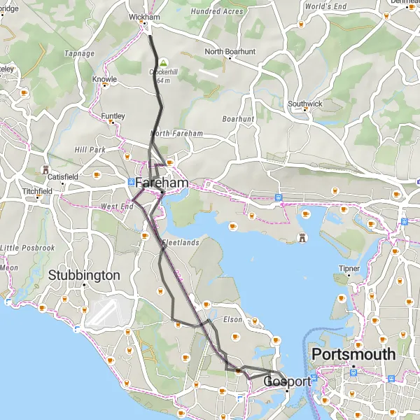 Map miniature of "Priddy's Hard Loop" cycling inspiration in Hampshire and Isle of Wight, United Kingdom. Generated by Tarmacs.app cycling route planner