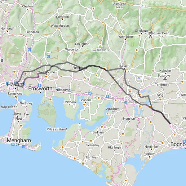 Map miniature of "Scenic Lavant Road Loop" cycling inspiration in Hampshire and Isle of Wight, United Kingdom. Generated by Tarmacs.app cycling route planner
