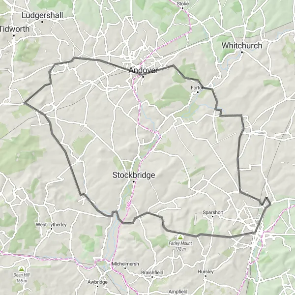 Map miniature of "Kings Worthy and Beyond" cycling inspiration in Hampshire and Isle of Wight, United Kingdom. Generated by Tarmacs.app cycling route planner