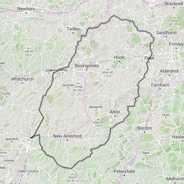 Map miniature of "Spectacular Hampshire Loop" cycling inspiration in Hampshire and Isle of Wight, United Kingdom. Generated by Tarmacs.app cycling route planner