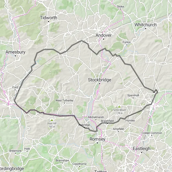 Map miniature of "The Kings and Queens Circuit" cycling inspiration in Hampshire and Isle of Wight, United Kingdom. Generated by Tarmacs.app cycling route planner