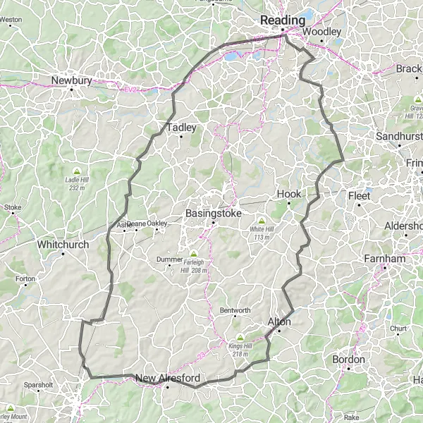 Map miniature of "The Hampshire Hills Adventure" cycling inspiration in Hampshire and Isle of Wight, United Kingdom. Generated by Tarmacs.app cycling route planner