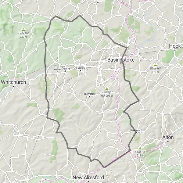 Map miniature of "The Hampshire Countryside Ride" cycling inspiration in Hampshire and Isle of Wight, United Kingdom. Generated by Tarmacs.app cycling route planner